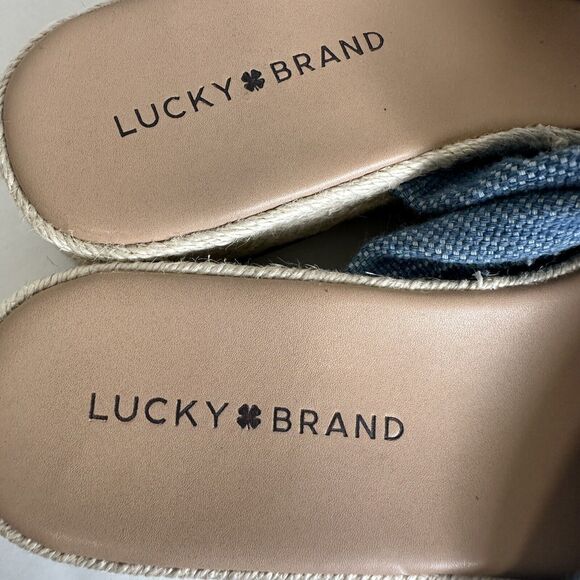 Lucky Brand Grenly Blue Fabric Twist‎ Espadrille Slide Sandals Sz 8.5 Platform - Picture 6 of 10